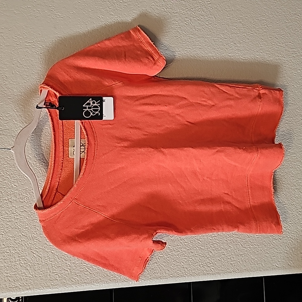 CHASER Short Sleeve Sweatshirt, Size XS, Coral/Orange